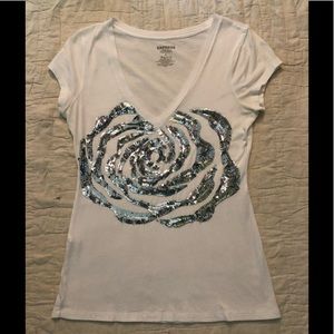 Express white silver sequin rose